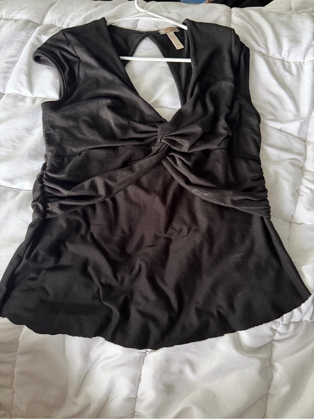Ambiance Black Twist-Front Cap-Sleeve Blouse
